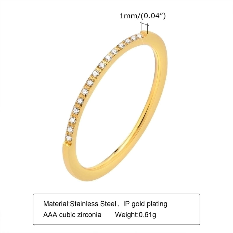304 Stainless Steel Minimalist Inlay Circle Zircon Rings