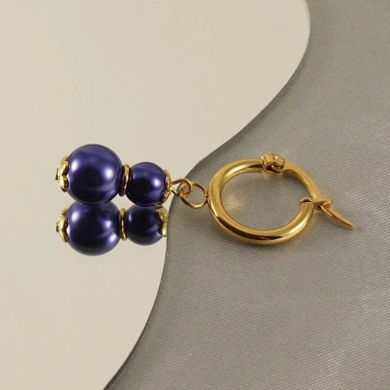 1 Pair Elegant Classical Round Pearl Plating 304 Stainless Steel 18K Gold Plated Drop Earrings