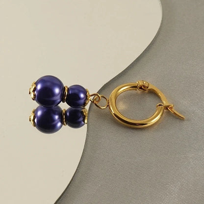 1 Pair Elegant Classical Round Pearl Plating 304 Stainless Steel 18K Gold Plated Drop Earrings