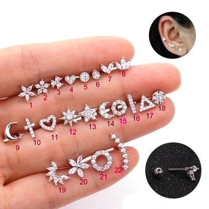 Ear Cartilage Rings & Studs Flower 316L Stainless Steel Copper Inlaid Zircon