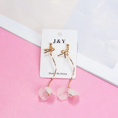 1 Pair Fashion Flower Alloy Plating Artificial Pearls Women\'s Drop Earrings