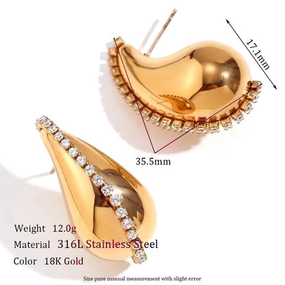 1 Pair Minimalist Classic Style Solid Color Plating 304 Stainless Steel Rhinestones 18K Gold Plated Ear Studs