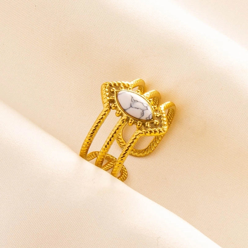 304 Stainless Steel 18K Gold Plated Elegant Lady Streetwear Inlay Geometric Water Droplets Artificial Gemstones Imitating Stone Open Rings