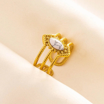 304 Stainless Steel 18K Gold Plated Elegant Lady Streetwear Inlay Geometric Water Droplets Artificial Gemstones Imitating Stone Open Rings