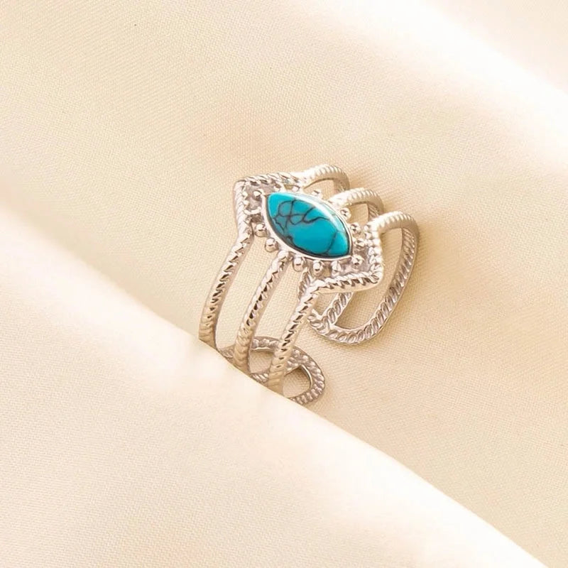 304 Stainless Steel 18K Gold Plated Elegant Lady Streetwear Inlay Geometric Water Droplets Artificial Gemstones Imitating Stone Open Rings