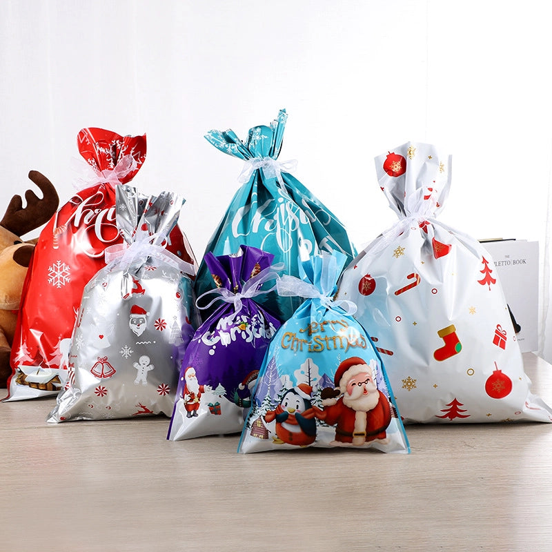 Cross-border New Christmas Gift Bag Santa Claus Drawstring Bag Aluminum Foil Bag Candy Packaging Bag Gift Bag