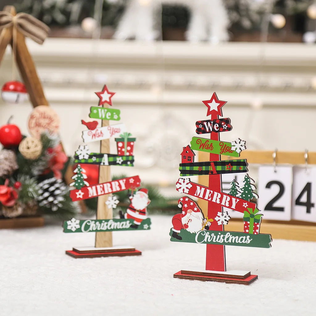 Christmas Mini Desktop Christmas Tree Wooden Ornament Holiday Atmosphere Scene Decoration