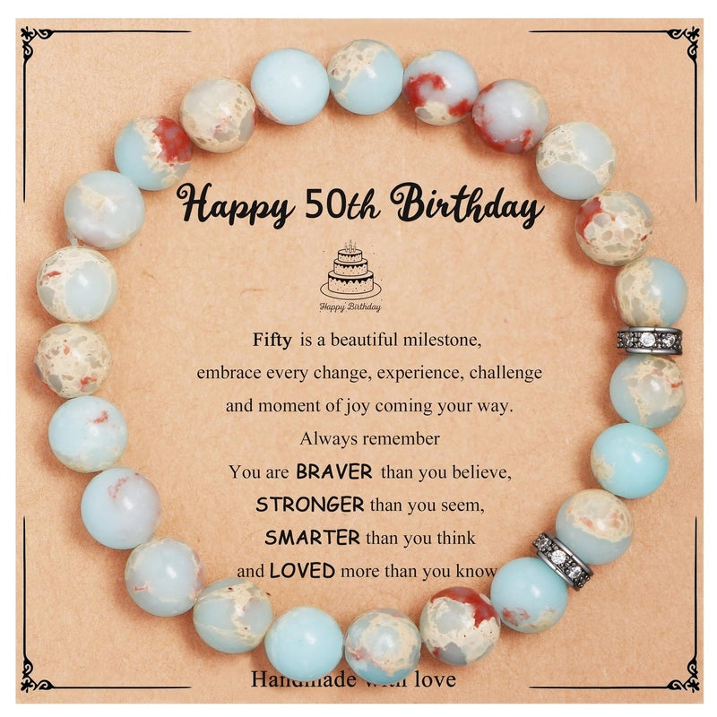 New Natural Stone Beaded Bracelet Birthday Christmas Gift Emperor Stone Powder Zebra Bracelet