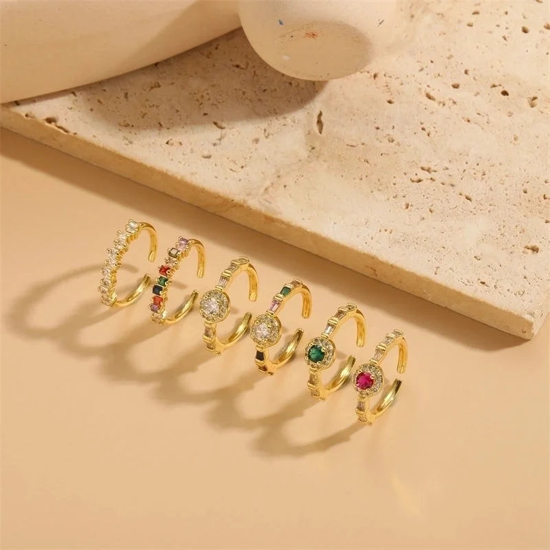 Vintage Style Minimalist Round Copper Plating Inlay Zircon 14k Gold Plated Open Rings