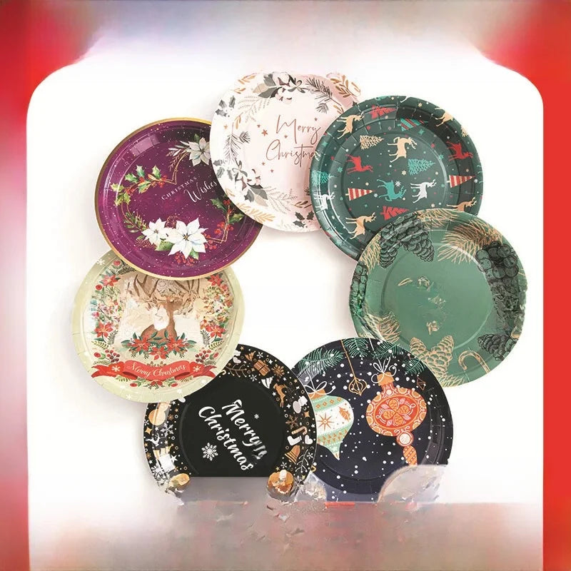 Factory Design Christmas Paper Plate Baking Light Salad Round Paper Plate 7 Inch 9 Inch Christmas Paper Plate