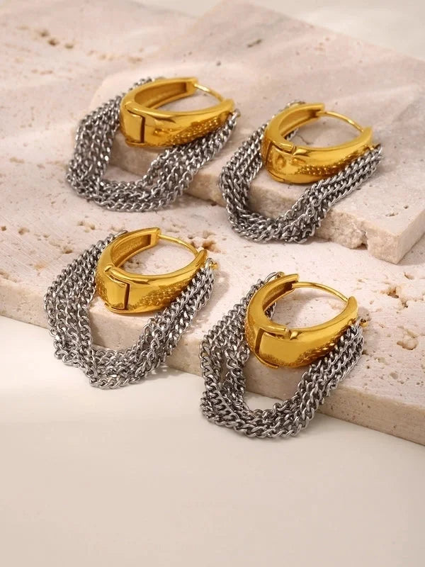 1 Pair Hip-Hop Rock Tassel 304 Stainless Steel 18K Gold Plated Drop Earrings