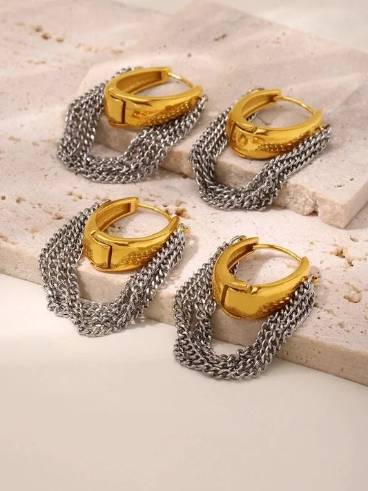 1 Pair Hip-Hop Rock Tassel 304 Stainless Steel 18K Gold Plated Drop Earrings