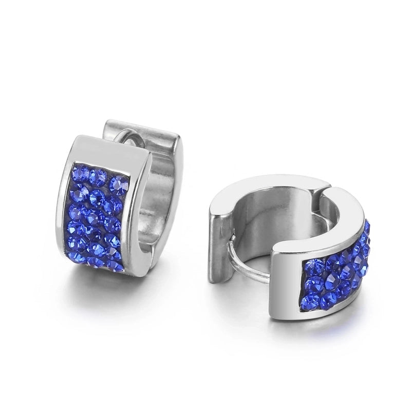 1 Pair Shiny Round Solid Color Inlay Stainless Steel Rhinestones 18K Gold Plated Earrings