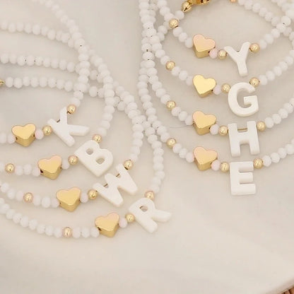 Sweet Commute Letter Heart Shape Stainless Steel Artificial Crystal Shell 18K Gold Plated Bracelets In Bulk