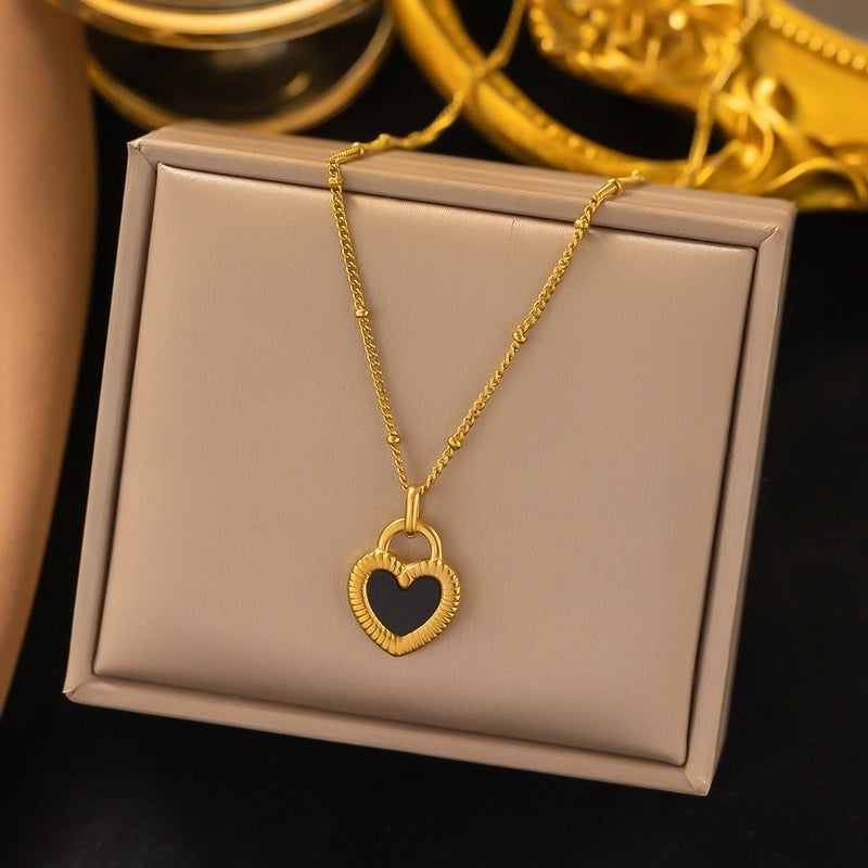 Elegant Sweet Streetwear Round Heart Shape Solid Color Titanium Steel Plating Layered Necklaces Pendant Necklace Necklace
