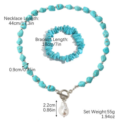 Ethnic Style Geometric Water Droplets Turquoise Metal Earrings Necklace