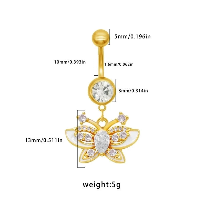 1 Piece Belly Rings Sexy Classic Style Star Heart Shape Butterfly 316L Stainless Steel Alloy Inlay Resin Rhinestones Glass Gold Plated