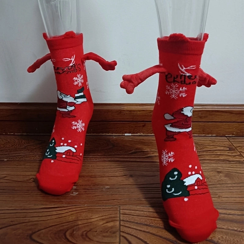 New Popular Christmas Socks Autumn And Winter Cotton Magnet Magnet Hand-holding Socks Mid-calf Length Socks In Stock