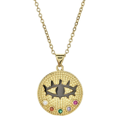 Bohemian Devil's Eye Heart Shape Stainless Steel Inlay Artificial Crystal Pendant Necklace