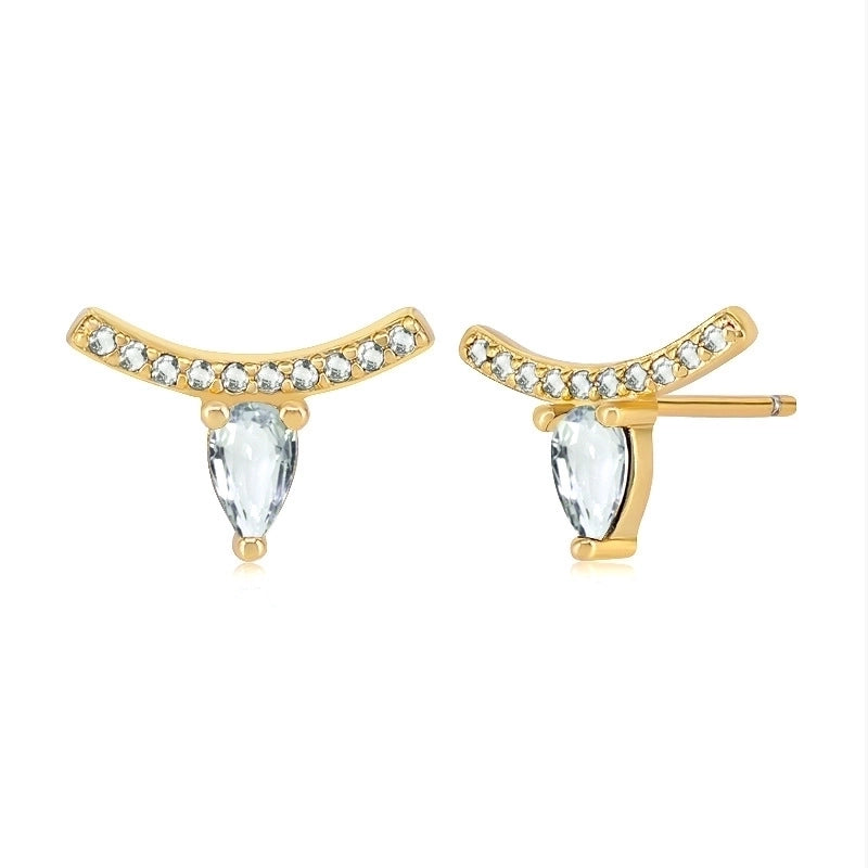 1 Pair Minimalist Star Water Droplets Inlay 925 Sterling Silver Copper Artificial Diamond Ear Studs