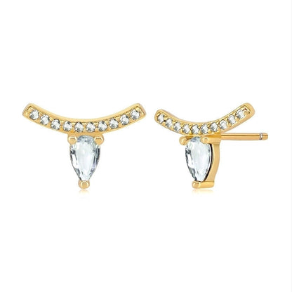 1 Pair Minimalist Star Water Droplets Inlay 925 Sterling Silver Copper Artificial Diamond Ear Studs