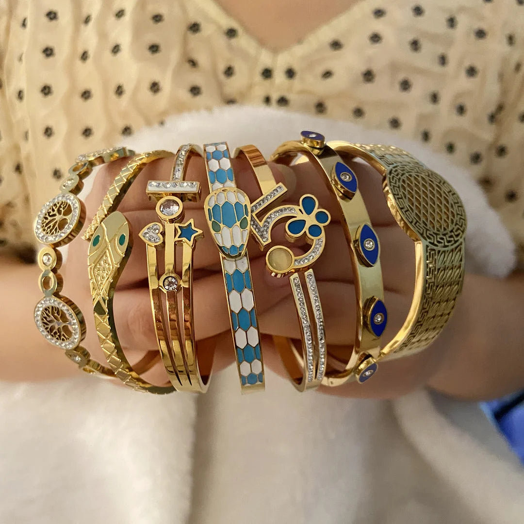 Retro Vintage Snake Stainless Steel Oil Dripping Bangles