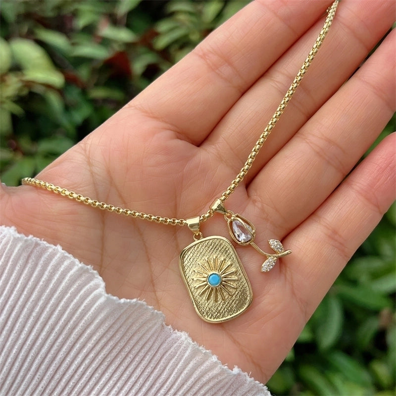 Classic Style Cherry Heart Shape Copper Zircon 18K Gold Plated Pendant Necklace