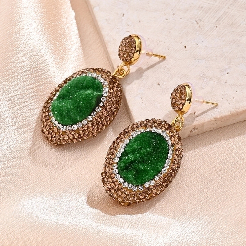 1 Pair/Package Casual Vintage Style Vacation Square Oval Polishing Inlay Copper Acrylic Rhinestones Clay 18K Gold Plated Drop Earrings