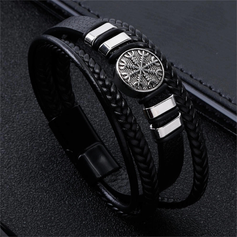 European And American Fashion Trendy Men's Bracelet All-match Multi-layer Woven Leather Snowflake Bracelet Set Trendy Jewelry
