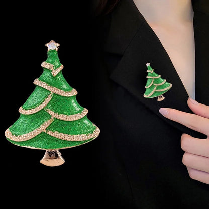 Cute Pin Christmas Tree Zinc Alloy Enamel Plating Inlay Rhinestones Unisex Brooches