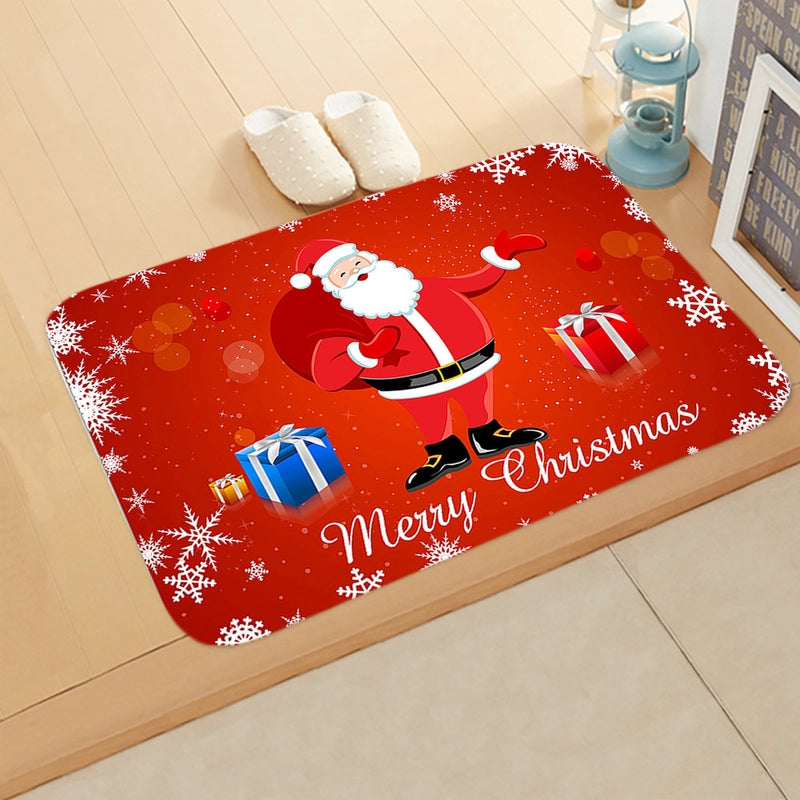 Cute Santa Claus Flannel Fabric Floor Mat