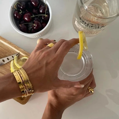 Retro Solid Color Titanium Steel 18k Gold Plated Zircon Bangle