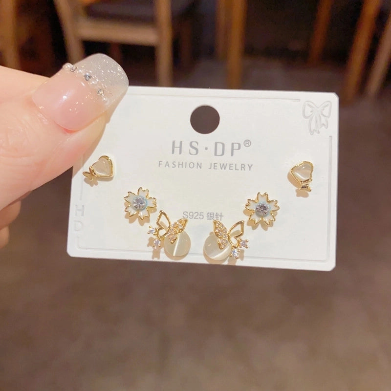 Fashion Geometric Copper Plating Artificial Pearls Zircon Earrings 3 Pairs