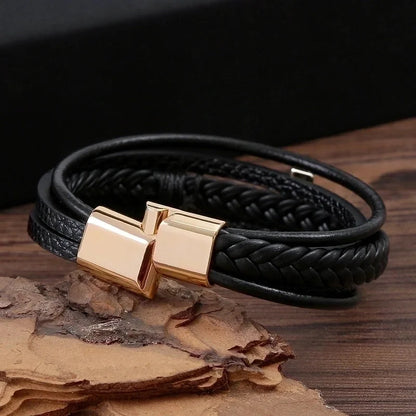 Casual Streetwear Cross 304 Stainless Steel Pu Leather Copper 18K Gold Plated Copper Bangle In Bulk
