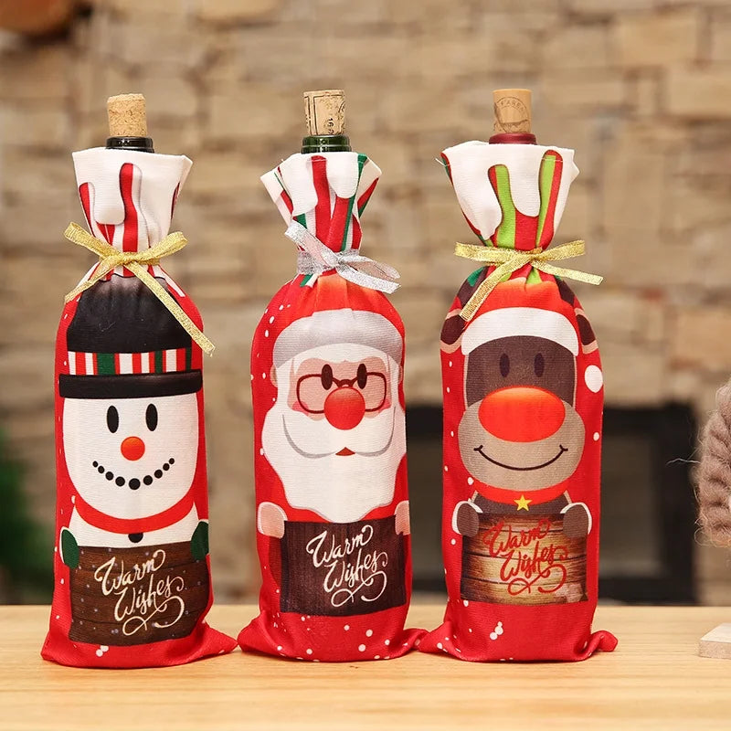 Christmas Nordic Style Cute Santa Claus Snowman Elk Party Festival Decorative Props Bottle Cover Tableware