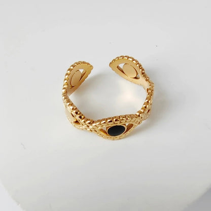 3 Pieces Casual Minimalist Leaves Eye 304 Stainless Steel 18K Gold Plated Enamel Hollow Out Open Rings