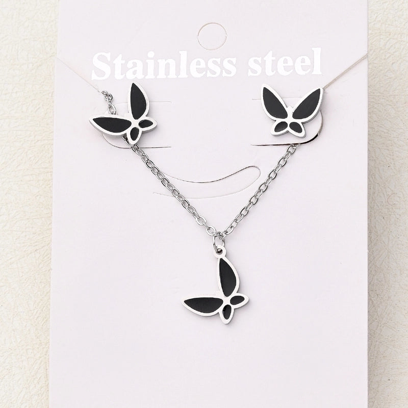 Casual Basic Vacation Rabbit Simple Butterfly 304 Stainless Steel 18K Gold Plated Polishing Enamel Plating Jewelry Set