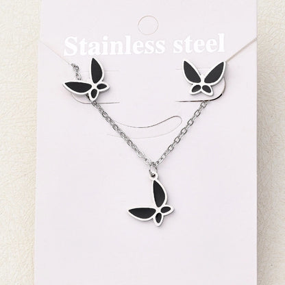 Casual Basic Vacation Rabbit Simple Butterfly 304 Stainless Steel 18K Gold Plated Polishing Enamel Plating Jewelry Set