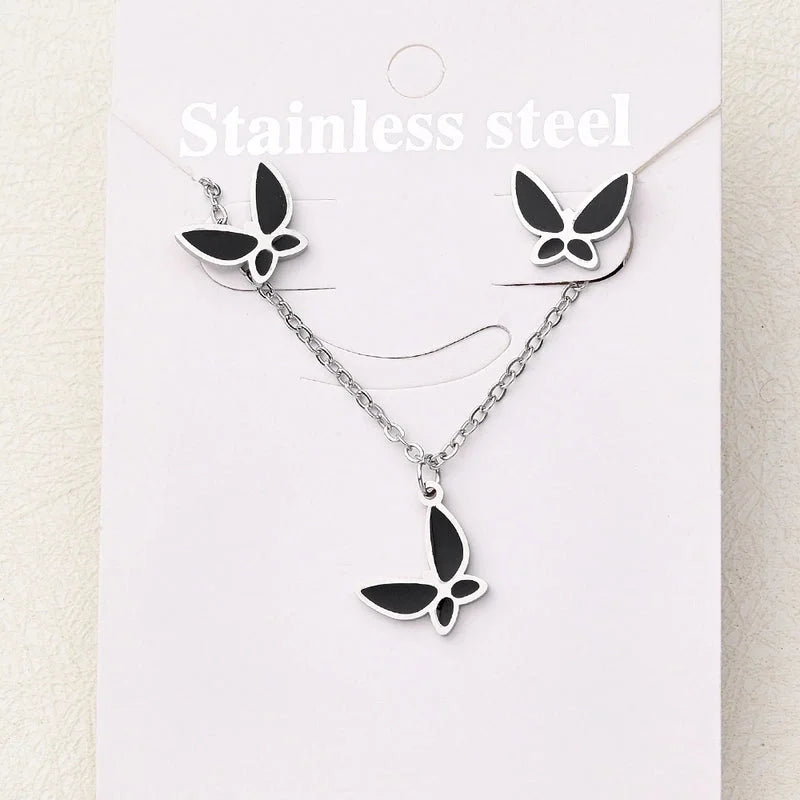 Casual Basic Vacation Rabbit Simple Butterfly 304 Stainless Steel 18K Gold Plated Polishing Enamel Plating Jewelry Set
