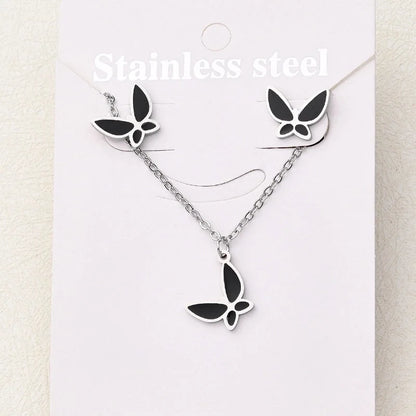 Casual Basic Vacation Rabbit Simple Butterfly 304 Stainless Steel 18K Gold Plated Polishing Enamel Plating Jewelry Set