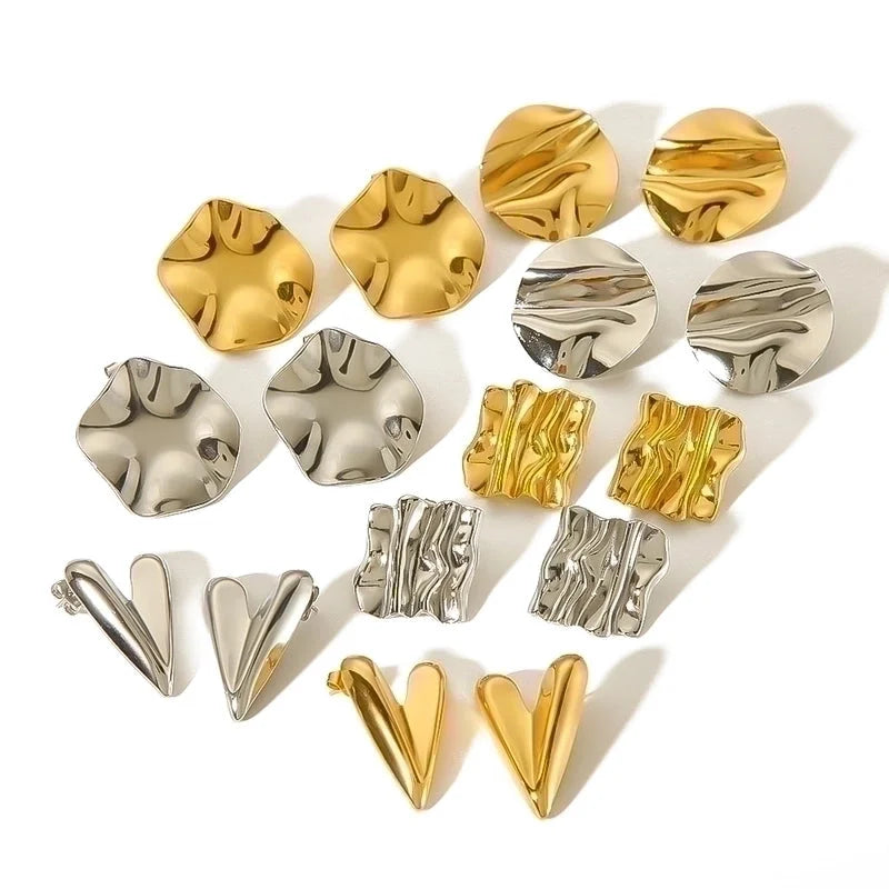 1 Pair Minimalist Quadrilateral Circle Heart Shape Polishing Plating 304 Stainless Steel 18K Gold Plated Ear Studs