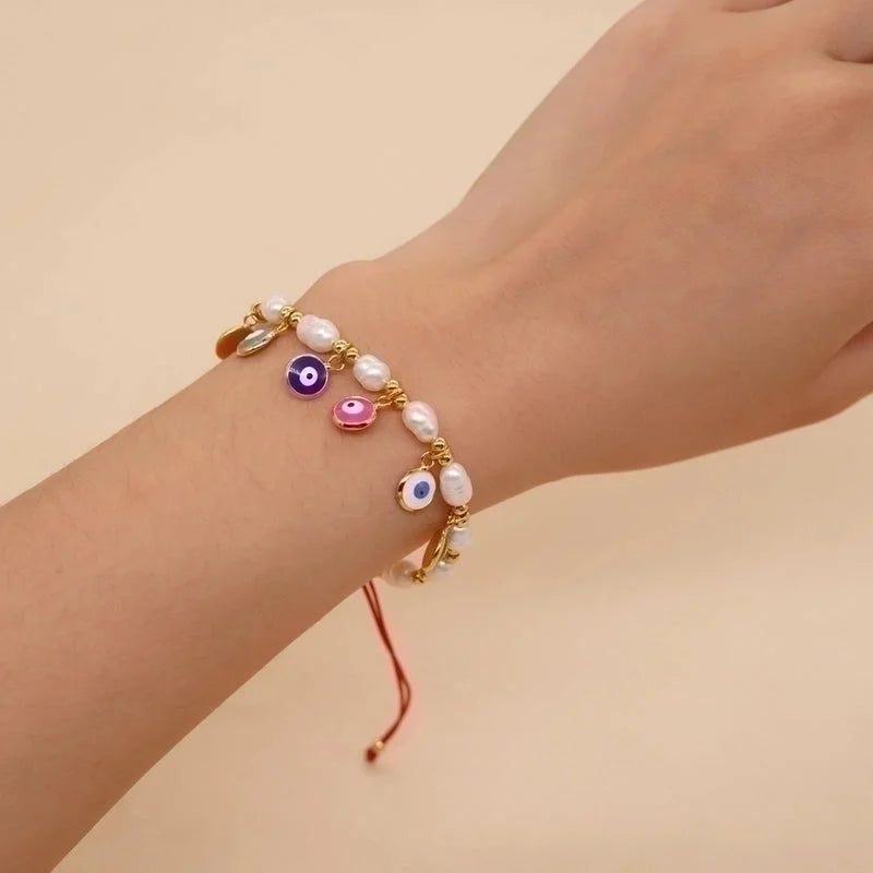 Artificial Crystal Freshwater Pearl Copper Beaded Braid Pentagram Bracelets