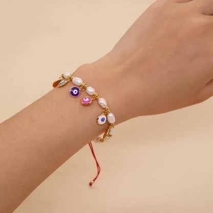 Artificial Crystal Freshwater Pearl Copper Beaded Braid Pentagram Bracelets