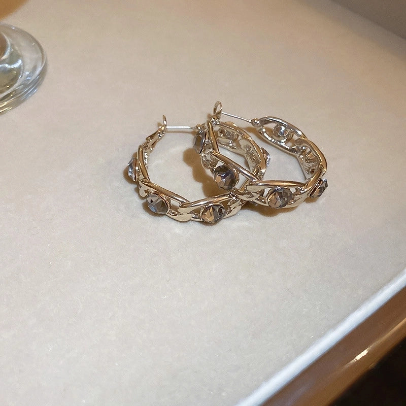 1 Pair Retro Color Block Heart Shape Pleated Inlay Copper Rhinestones Drop Earrings