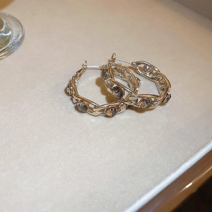 1 Pair Retro Color Block Heart Shape Pleated Inlay Copper Rhinestones Drop Earrings