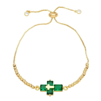Ig Style Fashion Minimalist Cross Copper 18k Gold Plated Zircon Bracelets In Bulk