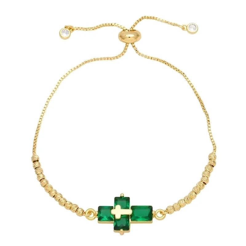 Ig Style Fashion Minimalist Cross Copper 18k Gold Plated Zircon Bracelets In Bulk