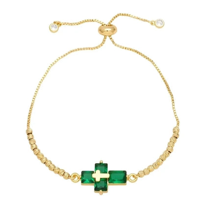 Ig Style Fashion Minimalist Cross Copper 18k Gold Plated Zircon Bracelets In Bulk
