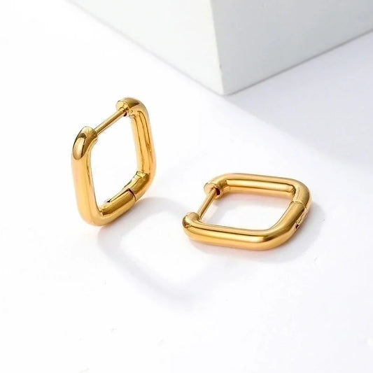 1 Pair Casual Square Stainless Steel 18k Gold Plated Hoop Earrings