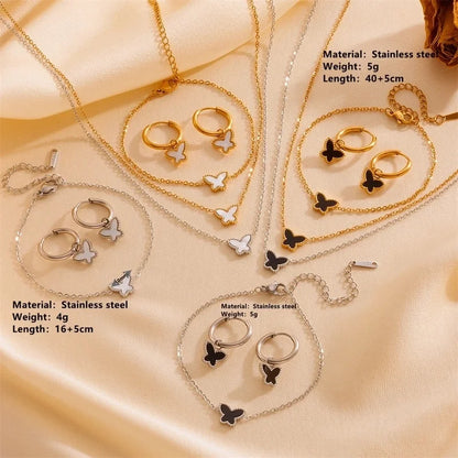 Elegant Minimalist Butterfly Titanium Steel Acrylic 18K Gold Plated Inlay Bracelets Earrings Necklace